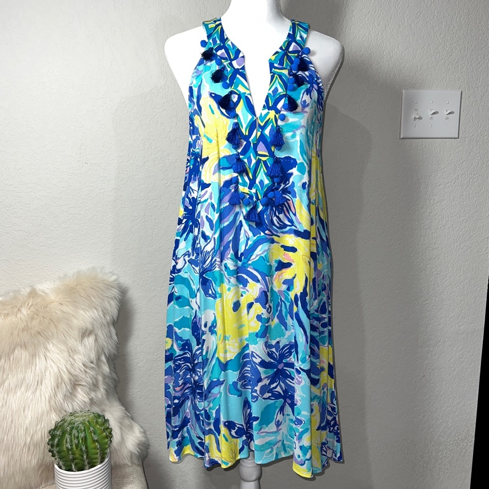 Lilly Pulitzer Tropical Print Fringe Tassel Dress Size Medium